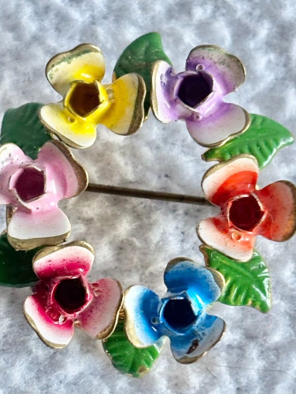 Vintage Multicolor Enameled Flower Brooch
